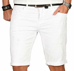 A. Salvarini Herren Designer Jeans Short Kurze Hose Slim Sommer Shorts Washed [AS-140-W32]