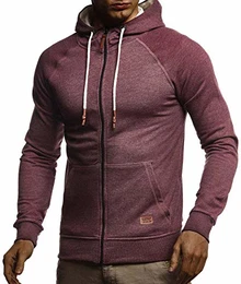 Herren Sweatjacke mit Kapuze Slim Fit Baumwolle-Anteil Modernes Hoodie-Cardigan Langarm Männer Schwarze Freizeit-Kapuzen-Jacke für Winter Sommer LN8124 Bordeaux Melange Medium