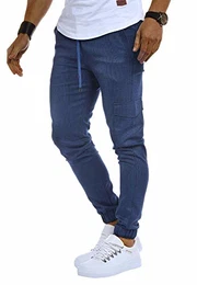 Herren Jogger Chinos Cargo Stretch Jogging Männer Basic Jogg Cargohose Streifen Jogginghose Jungen Freizeithose Jeans-Hosen Sweatpants Streifen Chinohosen LN8291 Blau Medium