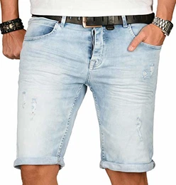 A. Salvarini Herren Designer Jeans Short Kurze Hose Slim Sommer Shorts Washed [AS-142-W32]