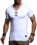 Leif Nelson Sommer T-Shirt Herren V-Ausschnitt Weiß