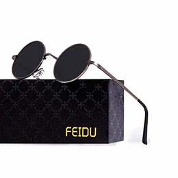 FEIDU Retro Vintage Runde sonnenbrille herren - Polarisiert mit rundem Metallrahmen,sonnenbrille damen FD 3013 (Schwarz-Pistole, 1.81)