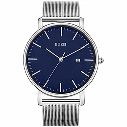 Herren Uhren Ultra Dünne Schwarze Minimalistische Quartz mit Datumsanzeige
