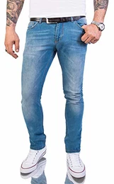 Herren Jeans Hose Slim Fit Stretch Jeans Herrenjeans Herrenhose Denim Stonewashed Hellblau Raw Used-Look Basic RC-2148 Stoneblue W32 L36