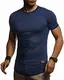 Leif Nelson Herren Sommer T-Shirt Rundhals Ausschnitt Slim Fit Baumwolle-Anteil Cooles Basic Männer T-Shirt Crew Neck Jungen Kurzarmshirt O-Neck Kurzarm Lang LN8294 Dunkel Blau Medium