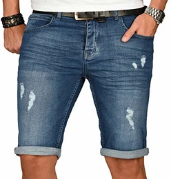 A. Salvarini Herren Designer Jeans Short Kurze Hose Slim Sommer Shorts Washed [AS-147-W32]