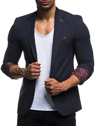 Herren Sakko Blazer sportlich Slim Fit Modern Schwarz Anthrazit LN4007 Größe M Blau