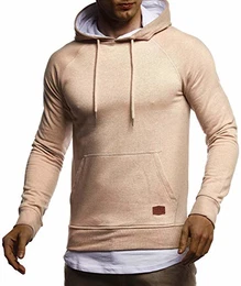 Herren Kapuzenpullover Slim Fit Baumwolle-Anteil Moderner weißer Herren Hoodie-Sweatshirt-Pulli Langarm Herren schwarzer Pullover-Shirt mit Kapuze LN8153 Hell-Braun Medium