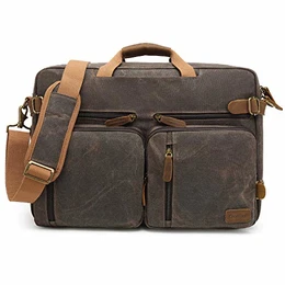Herren Messenger Bag Umhängetasche Aktentasche umwandelbar Reiserucksack Laptoptasche 17,3 Zoll Multifunctional Schultertasche/Handtasche für Männer, wasserdicht Wachsöl Canvas Braun