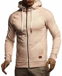 Leif Nelson Herren Sweatjacke mit Kapuze Slim Fit Hoodie-Cardigan LN8124 Hell-Braun (LN8124)