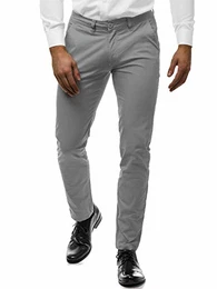 Herren Chino Hose Chinos Stoffhose Chinohose Anzughose Anzug Herrenhose Röhrenhose Pants Elegant Business Slim Fit Regular Klassisch Classic Basic T/2901 GRAU W32