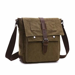 Leinwand Umhängetasche Kleine Sling Tasche Messenger Bag Schultertasche Arbeit Segeltuchtasche Kuriertasche für Herren Damen, Coffee