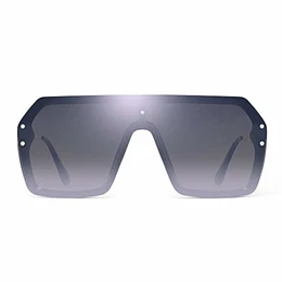 JIM HALO Oversized Schild Sonnenbrillen Flach Top Gradient Linse Randlos Brillen Für Damen Herren(Schwarzer Rahmen/Spiegel Silberlinse)