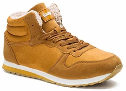 Herren Damen Winterschuhe Schneestiefel Winter Hohe Sneakers Warm gefütterte Leder Schnür Stiefel Boots Schuhe Gelb EU 43 = CN 45