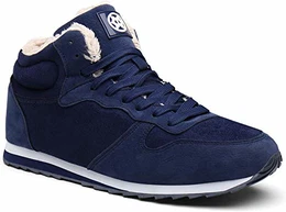 Herren Damen Winterschuhe Schneestiefel Winter Hohe Sneakers Warm gefütterte Leder Schnür Stiefel Boots Schuhe Blau 43EU=45CN
