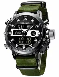 Herrenuhr Militär Sport Digitaluhr Chronograph LED Wasserdicht Groß Armbanduhr Herren Digital Analog Wecker Datum Armeegrün Uhren fur Männer Jugendliche