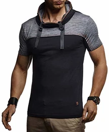 Herren Sommer T-Shirt Slim Fit Baumwolle-Anteil Modernes Männer Kurzarmshirt Hoodie-Sweatshirt Kurzarm lang Cooles weißes Jungen Shirt Longsleeve LN4865 Schwarz-Anthrazit Medium