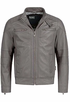 Indicode Herren Germo Lederjacke mit Biker-Kragen & 6 Taschen Pewter Indicode Herren Germo Lederjacke mit Biker-Kragen & 6 Taschen Pewter