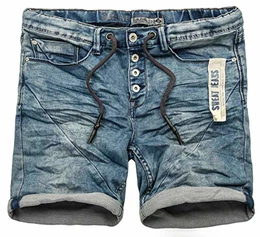 Herren Sweat Jeans Shorts Kurze Hose Bermuda Sommer Sweathose Slim [B589-Oceanblau-Washed-W32]