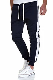 Herren Streifen Jogginghose Sporthose Sweatpants Jogger Trainingshose 2011 Navyblau/Weiß M