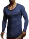 Leif Nelson Herren Langarmshirt tiefer Rundhals-Ausschnitt Männer Longsleeve Sweater dünner Pulli Sweatshirt Pullover Crew Neck Jungen T-Shirt Langarm Oversize LN1-80107 Blau Medium