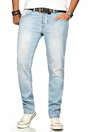 A. Salvarini Designer Herren Jeans Hose Basic Stretch Jeanshose Regular Slim [AS-170M1-Hellblau Washed-W32 L32]