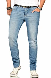 A. Salvarini Designer Herren Jeans Hose Basic Stretch Jeanshose Regular Slim [AS-171M1-Blau Washed-W32 L32]