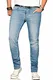 A. Salvarini Designer Herren Jeans Hose Basic Stretch Jeanshose Regular Slim [AS-171M1-Blau Washed-W32 L32]