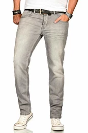 A. Salvarini Designer Herren Jeans Hose Basic Stretch Jeanshose Regular Slim [AS-174M1-Hellgrau-W32 L32]