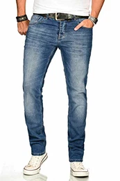 A. Salvarini Designer Herren Jeans Hose Basic Stretch Jeanshose Regular Slim [AS-173M1-Blau-W32 L32]
