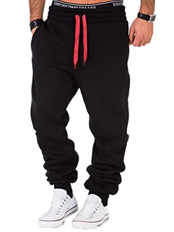 L.A.B 1928 Herren Jogginghose Trainingshose Sporthose Fitness Jogg Japan Kosmo Style Hose LAB-7004 Schwarz/Rot (LAB-7004)