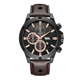 Herren Uhren, L'ananas Männer 3 kleine Zifferblätter Kalender Datumsanzeige Luftdurchlässig Leder Armbanduhren mit Geschenkbox Men Watches Wristwatches (Braun+Gold)
