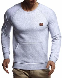 Herren Rundhals Ausschnitt Langarmshirt Slim Fit Baumwolle-Anteil Basic Männer Longsleeve Pulli weißes Sweatshirt Jungen Pullover Crew Neck T-Shirt Langarm LN8279 Grau Large
