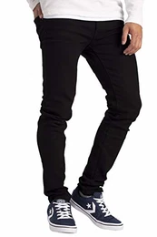 Herren Slim Fit Jeanshose Stretch Designer Hose Super Flex Denim Pants (32W / 32L, Schwarz)