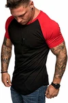 Amaci&Sons Oversize Doppel Farbig Herren Slim-Fit Crew Neck Basic T-Shirt Rundhals (1-0015) Schwarz/Rot