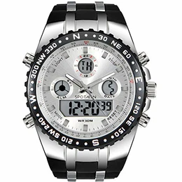 Herren Digital Sportuhr Militär wasserdichte Analoguhr Stoppuhr Armee Stoßfest LED Hintergrundbeleuchtung Lässige Armbanduhren für Männer,Weiß SP1606W
