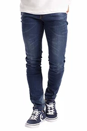 Herren Slim Fit Jeanshose Stretch Designer Hose Super Flex Denim Pants (32W / 32L, Dunkelblau)