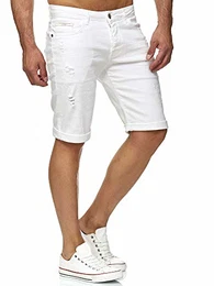 Herren Jeans Shorts Kurze Hose Denim Bermuda Stretch Capri Basic Blau Grau oder Weiß (W32, White)