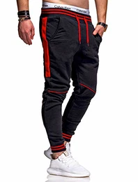Herren Jogginghose Trainingshose Hose Sporthose JG-3117 (XL, Schwarz-Rot)