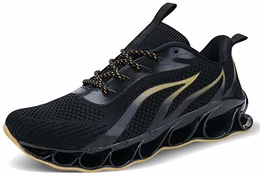 Herren Laufschuhe Fitness straßenlaufschuhe Sneaker Sportschuhe atmungsaktiv rutschfeste Mode Freizeitschuhe (Schwarz Gelb,Größe 43 EU/265 CN)