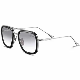Qualità Eccellente Luxus Retro Sonnenbrille Square Flight Brille Gold Metallrahmen für Herren Tony Stark Sonnenbrille Derselbe Absatz Transparente Linse Farbverlauf Grau