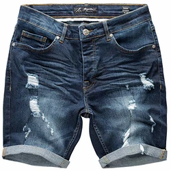 Amaci&Sons Herren Destroyed Jeans Shorts Sommer Bermuda (798) Dunkelblau