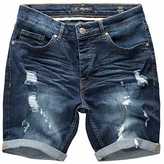 Amaci&Sons Herren Destroyed Jeans Shorts Sommer Bermuda (798) Dunkelblau