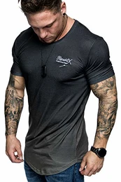 Oversize Herren Crew Neck Body-Fit Waterfall Design Shirt Sommer T-Shirt Rundhals-Ausschnitt R-0037 Schwarz/Olive L
