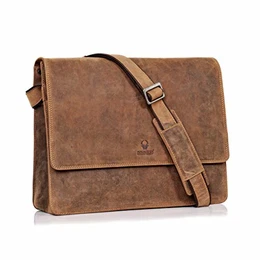 Barcelona Messenger Bag Leder I Umhängetasche für Laptop I Aktentasche für Notebook I Tasche für Damen und Herren (Braun)