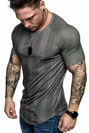 Oversize Herren Crew Neck Body-Fit Baseball Design Shirt Sommer T-Shirt Rundhals-Ausschnitt R-0033 Olive/Khaki M