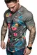 REPUBLIX Oversize Herren Crew Neck Body-Fit Flowerball Design Shirt Sommer T-Shirt Rundhals-Ausschnitt R-0036 Olive M