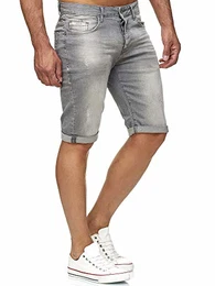 Herren Jeans Shorts Kurze Hose Denim Bermuda Stretch Capri Basic Blau Grau oder Weiß (W32, Grey)