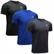 MEETWEE Sportshirt Herren, Laufshirt Kurzarm Mesh Funktionsshirt Atmungsaktiv Kurzarmshirt Sports Shirt Trainingsshirt für Männer, Schwarz+grau+blau, M