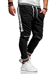 . Herren Lange Trainingshose Jogging-Hose Sport-Hose Kontrast-Stripes 60-3171 (M, Schwarz-Weiß)